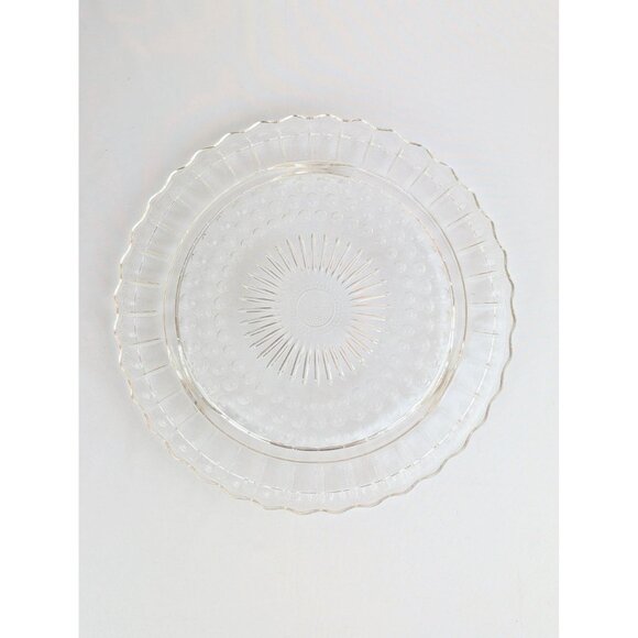 Vintage Clear Glass Round Cake Plate w/ Sunburst & Bubble Design 11.25" Retro - Picture 4 of 7